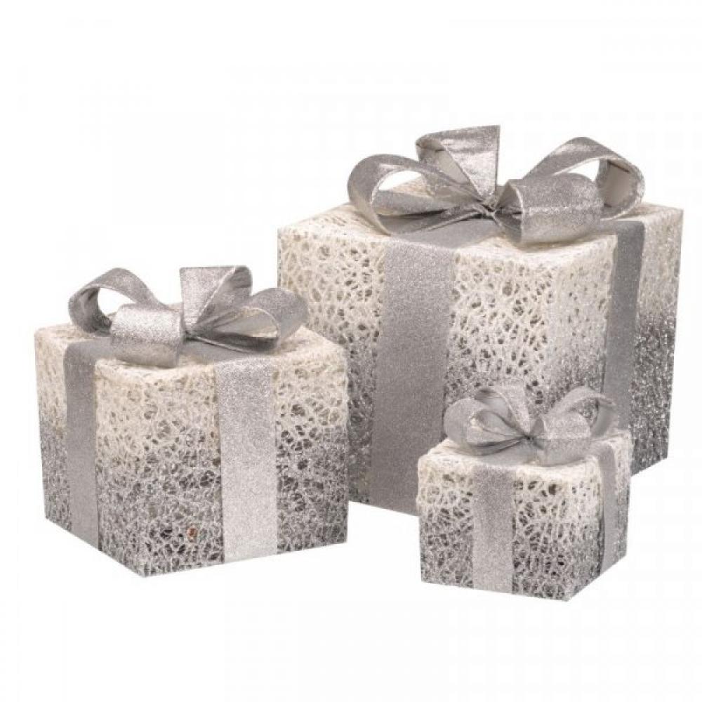 Geschenkboxen Silber in Baumwolloptik (3er-Set)